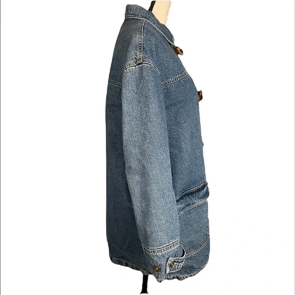 Vintage Liz Claiborne Toggle Heavy Plaid Lined 100% Cotton Jean Jacket Coat Sz M - Picture 8 of 16